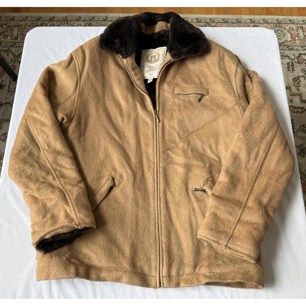 Vintage Express Men's Wool & Mohair Brown Faux Fur Collar Size S